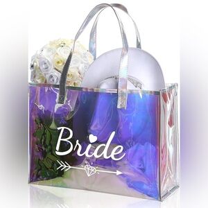 Bride Tote Bag Wedding Bachelorette Gift Holographic/  Beach Bag 17x11.8”x6.8